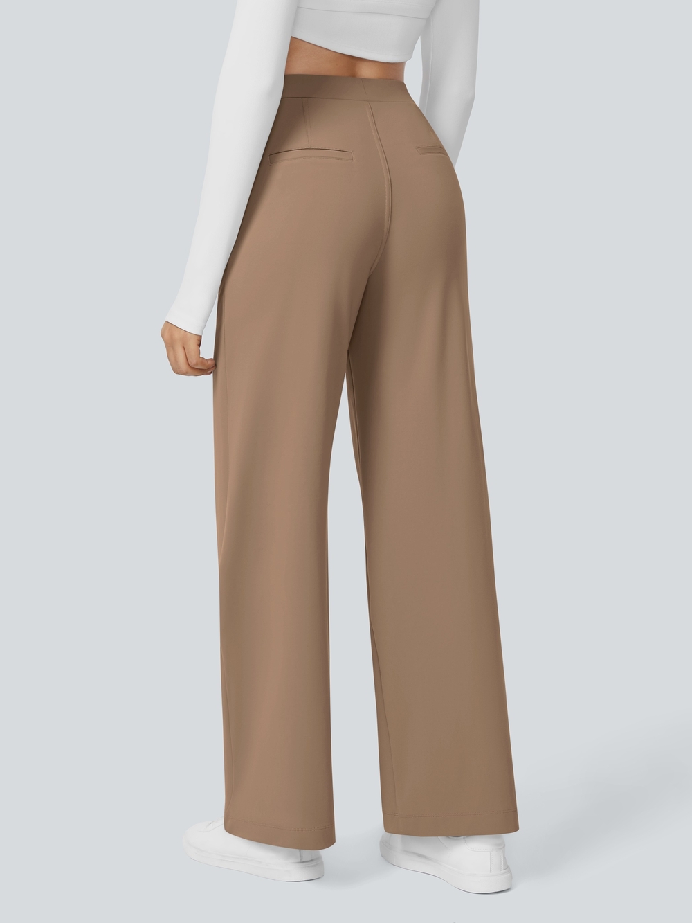 HALARA Taupe Wide-Leg High-Rise Trousers - Picture 3 of 7